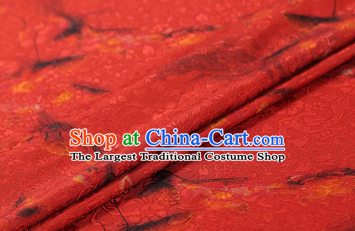 Chinese Silk Drapery Classical Plum Blossom Pattern Red Gambiered Guangdong Gauze Traditional Qipao Dress Fabric