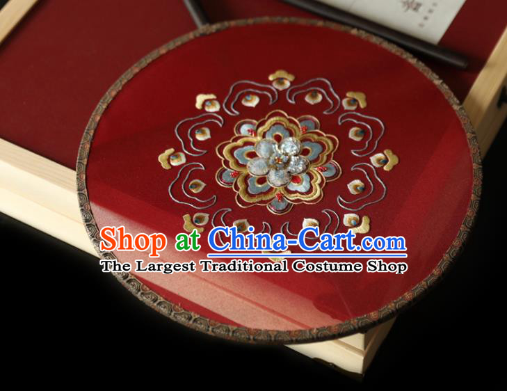 China Traditional Hanfu Red Silk Fan Ancient Princess Palace Fan Wedding Embroidered Fans