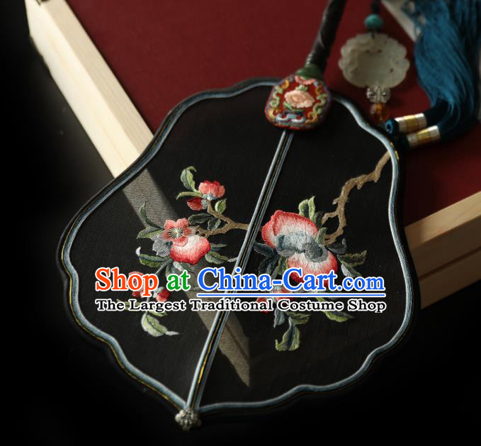 China Traditional Handmade Embroidered Fans Ancient Princess Palace Fan Hanfu Black Silk Fan