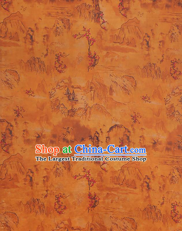Chinese Traditional Orange Brocade Cloth Qipao Dress Gambiered Guangdong Gauze Classical Plum Blossom Pattern Silk Fabric