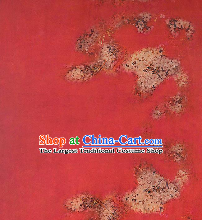 Chinese Red Silk Drapery Classical Peach Blossom Pattern Gambiered Guangdong Gauze Traditional Qipao Dress Brocade Fabric