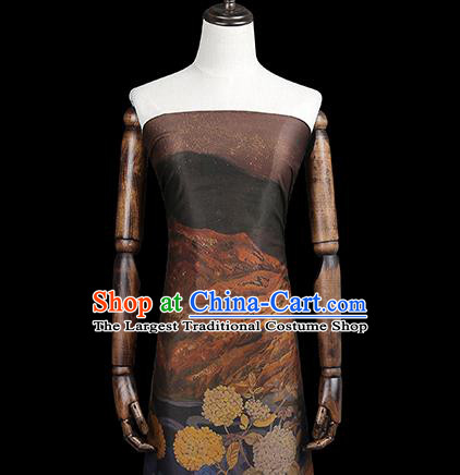 Chinese Classical Hydrangea Pattern Gambiered Guangdong Gauze Traditional Qipao Dress Brocade Fabric Brown Silk Drapery