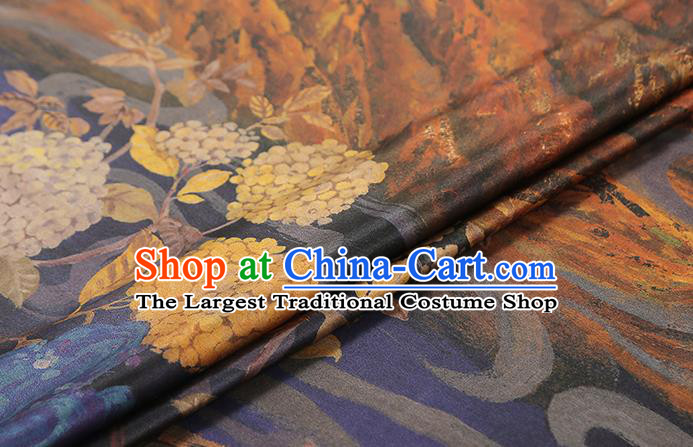 Chinese Classical Hydrangea Pattern Gambiered Guangdong Gauze Traditional Qipao Dress Brocade Fabric Brown Silk Drapery