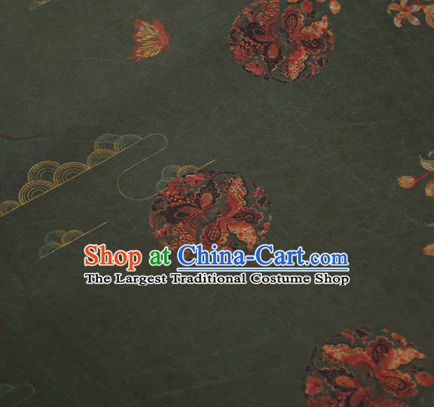 Chinese Traditional Atrovirens Cloth Qipao Dress Gambiered Guangdong Gauze Classical Butterfly Pattern Silk Fabric