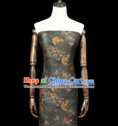 Chinese Classical Moon Flowers Pattern Green Gambiered Guangdong Gauze Drapery Traditional Qipao Dress Silk Fabric