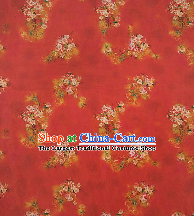 Chinese Classical Begonia Pattern Red Silk Drapery Qipao Dress Brocade Fabric Traditional Gambiered Guangdong Gauze