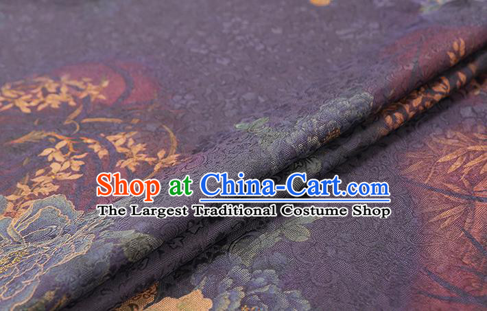 Chinese Traditional Qipao Dress Silk Fabric Classical Peony Pattern Purple Gambiered Guangdong Gauze Drapery