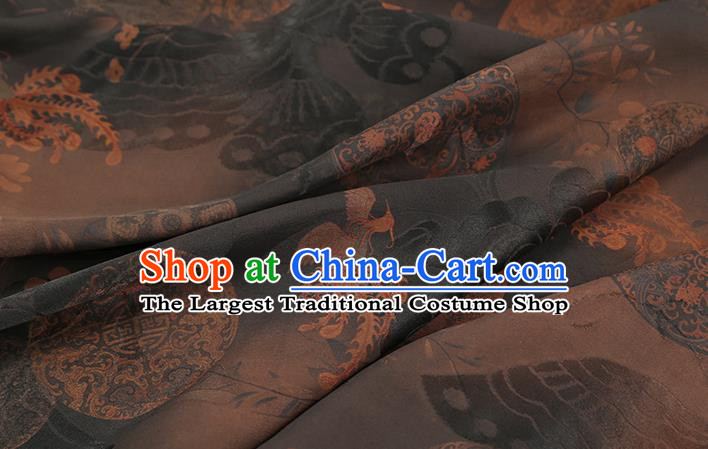 Chinese Classical Butterfly Pattern Gambiered Guangdong Gauze Drapery Traditional Qipao Dress Brown Silk Fabric
