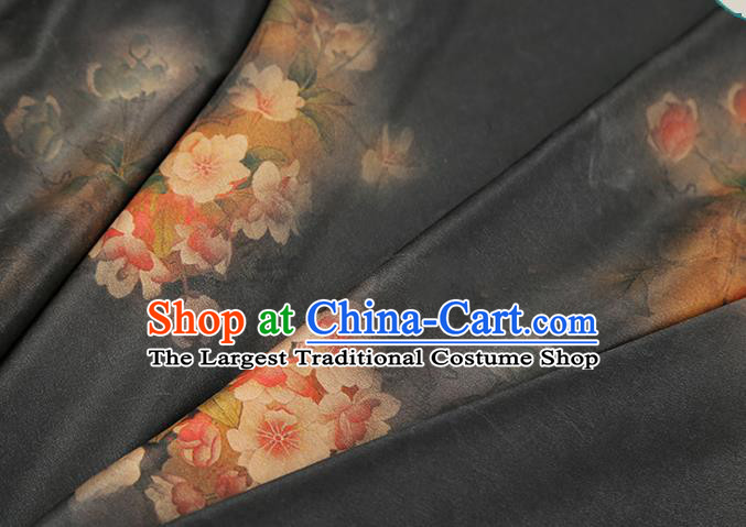 Chinese Traditional Gambiered Guangdong Gauze Classical Begonia Pattern Black Silk Drapery Qipao Dress Brocade Fabric