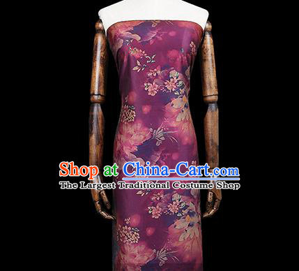 Chinese Traditional Qipao Dress Purple Silk Fabric Classical Lotus Pattern Gambiered Guangdong Gauze Drapery