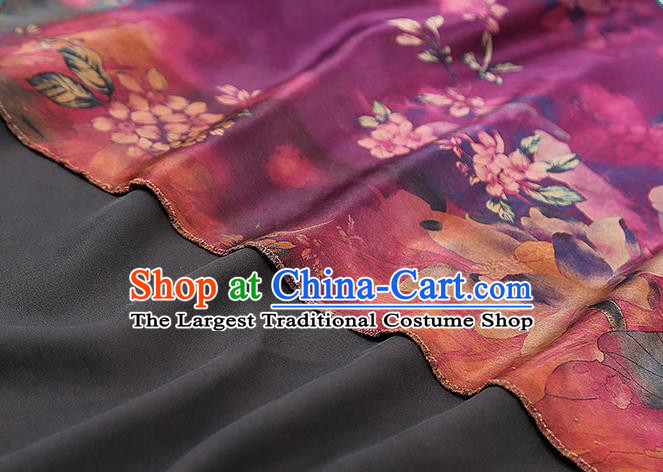 Chinese Traditional Qipao Dress Purple Silk Fabric Classical Lotus Pattern Gambiered Guangdong Gauze Drapery