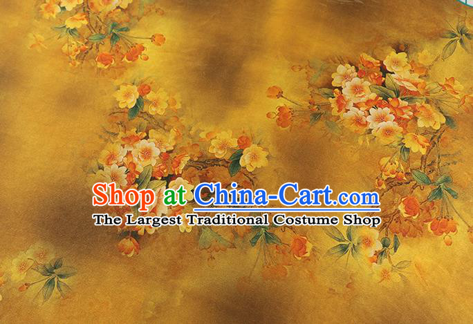 Chinese Qipao Dress Brocade Fabric Traditional Gambiered Guangdong Gauze Classical Begonia Pattern Golden Silk Drapery