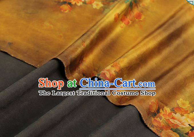 Chinese Qipao Dress Brocade Fabric Traditional Gambiered Guangdong Gauze Classical Begonia Pattern Golden Silk Drapery