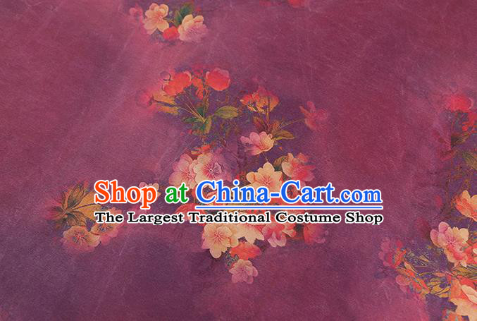 Chinese Qipao Dress Purple Brocade Fabric Traditional Classical Begonia Pattern Silk Drapery Gambiered Guangdong Gauze