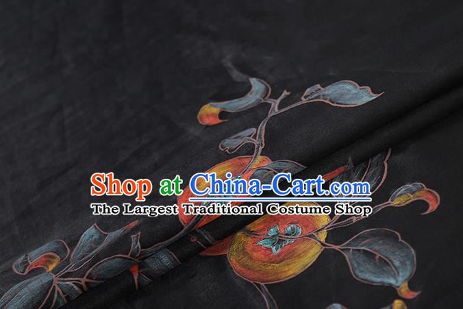 China Cheongsam Drapery Classical Gambiered Guangdong Gauze Traditional Hand Painting Persimmon Black Silk Fabric
