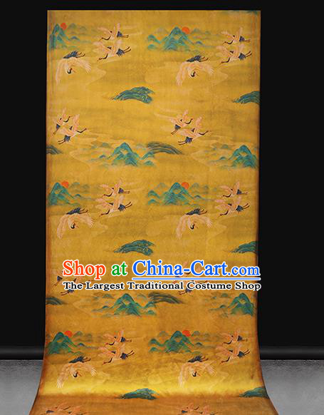 Chinese Classical Cranes Pattern Golden Brocade Drapery Traditional Qipao Dress Silk Tapestry Fabric