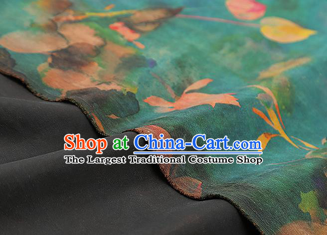 Chinese Classical Lotus Pattern Green Drapery Traditional Qipao Dress Silk Fabric Gambiered Guangdong Gauze