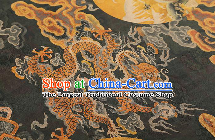 Chinese Printing Dragon Black Gambiered Guangdong Gauze Drapery Traditional Tang Suit Silk Fabric