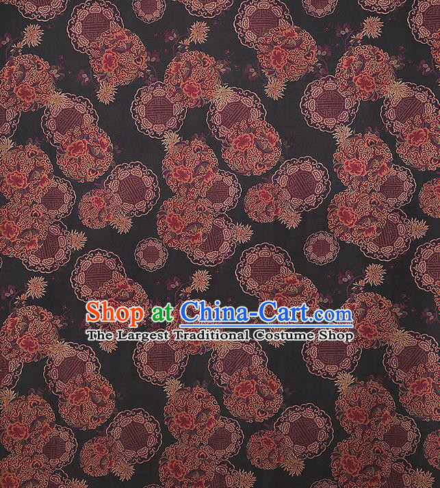 Chinese Classical Auspicious Pattern Black Brocade Drapery Traditional Qipao Dress Silk Satin Fabric