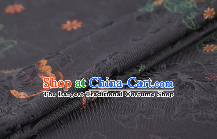 Chinese Traditional Qipao Dress Silk Satin Fabric Classical Butterfly Pattern Black Brocade Drapery