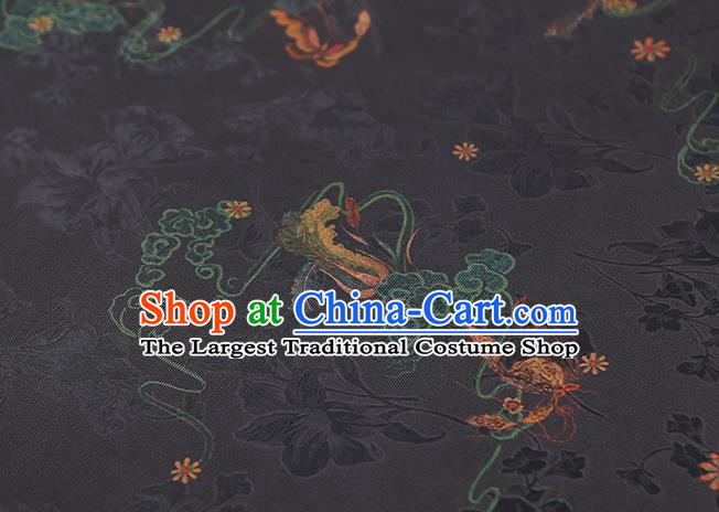 Chinese Traditional Qipao Dress Silk Satin Fabric Classical Butterfly Pattern Black Brocade Drapery