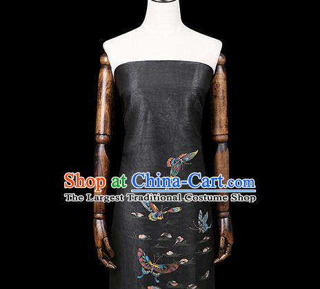 China Cheongsam Drapery Traditional Hand Painting Butterfly Silk Fabric Classical Black Gambiered Guangdong Gauze