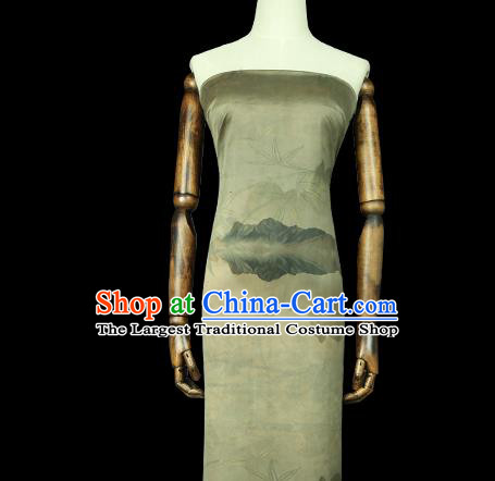Chinese Bamboo Leaf Pattern Brocade Drapery Traditional Qipao Dress Light Green Silk Fabric