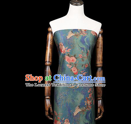 Chinese Classical Peach Blossom Pattern Brocade Drapery Traditional Qipao Dress Silk Fabric Green Gambiered Guangdong Gauze