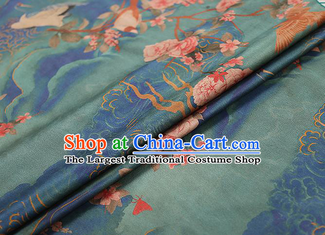 Chinese Classical Peach Blossom Pattern Brocade Drapery Traditional Qipao Dress Silk Fabric Green Gambiered Guangdong Gauze