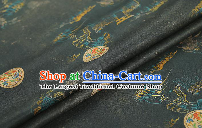 Chinese Classical Atrovirens Gambiered Guangdong Gauze Traditional Qipao Dress Silk Fabric