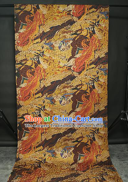 Chinese Classical Golden Gambiered Guangdong Gauze Traditional Qipao Dress Silk Fabric Brocade Tapestry