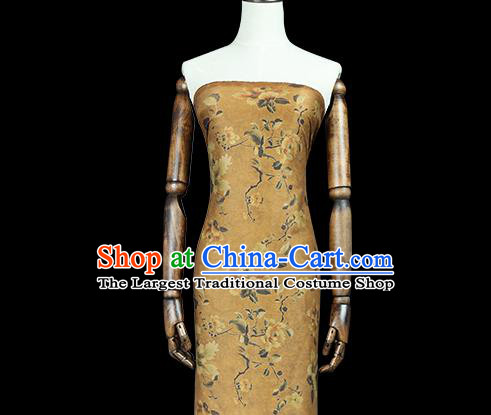 Chinese Classical Flowers Pattern Ginger Gambiered Guangdong Gauze Traditional Qipao Dress Silk Fabric