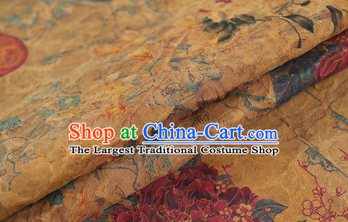 Chinese Traditional Qipao Dress Ginger Silk Fabric Classical Red Peony Pattern Gambiered Guangdong Gauze