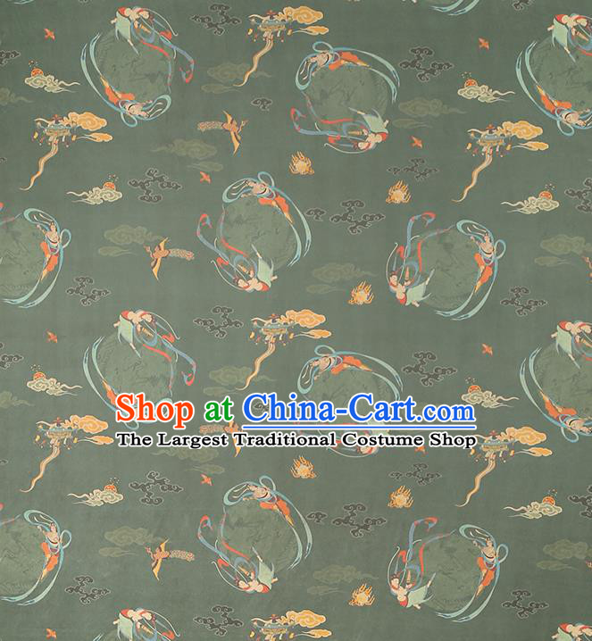 Chinese Classical Cloud Goddess Pattern Green Gambiered Guangdong Gauze Drapery Traditional Qipao Dress Silk Fabric