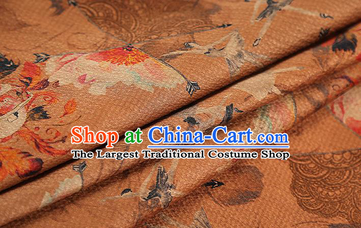 Chinese Classical Orange Gambiered Guangdong Gauze Traditional Qipao Dress Printing Silk Fabric