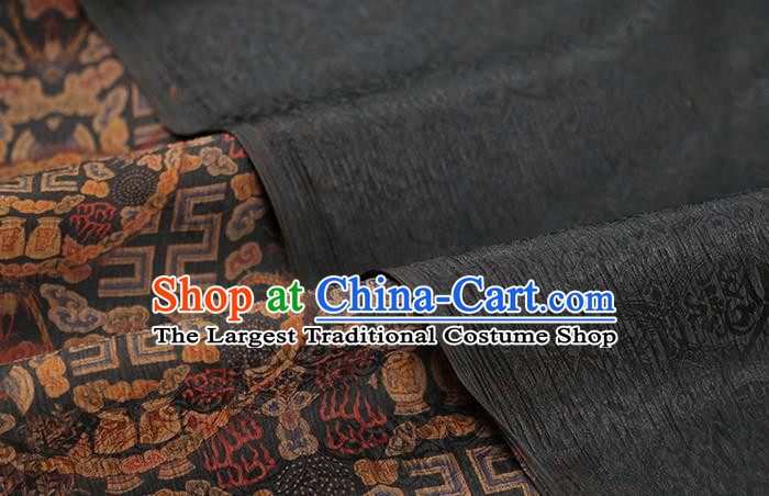 Chinese Traditional Qipao Dress Silk Fabric Classical Deep Grey Gambiered Guangdong Gauze