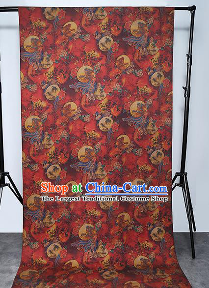 Chinese Classical Silk Fabric Traditional Qipao Dress Phoenix Peony Pattern Red Gambiered Guangdong Gauze