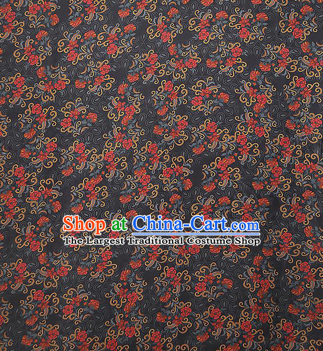 Chinese Classical Black Silk Fabric Traditional Qipao Dress Flowers Pattern Gambiered Guangdong Gauze Material