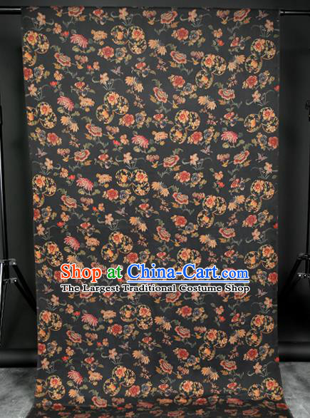 Chinese Chrysanthemum Pattern Black Gambiered Guangdong Gauze Traditional Qipao Dress Cloth Classical Silk Fabric