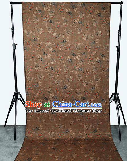 Chinese Classical Printing Flowers Gambiered Guangdong Gauze Traditional Qipao Dress Brown Silk Fabric