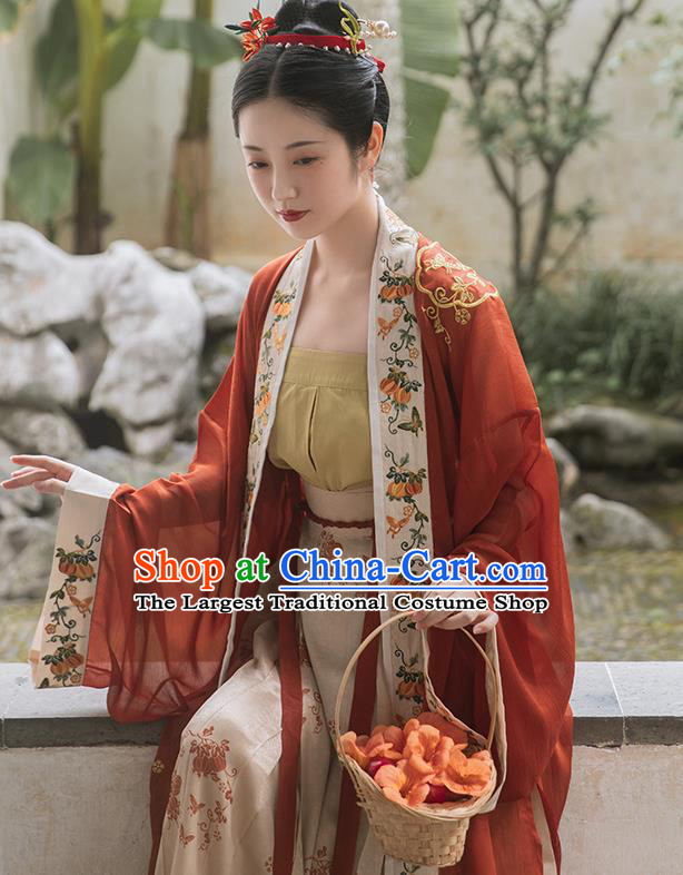 China Traditional Song Dynasty Imperial Consort Historical Clothing Ancient Court Woman Embroidered Hanfu Dress Full Set