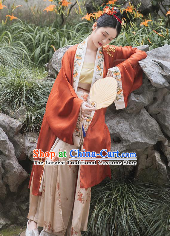 China Traditional Song Dynasty Imperial Consort Historical Clothing Ancient Court Woman Embroidered Hanfu Dress Full Set