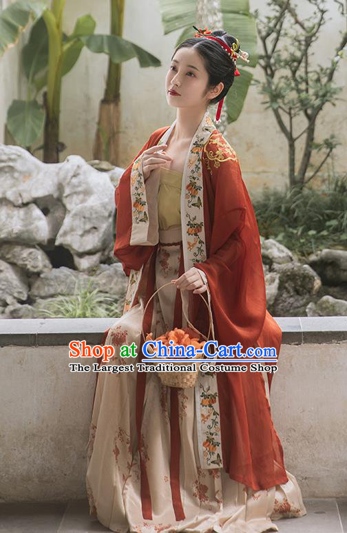 China Traditional Song Dynasty Imperial Consort Historical Clothing Ancient Court Woman Embroidered Hanfu Dress Full Set