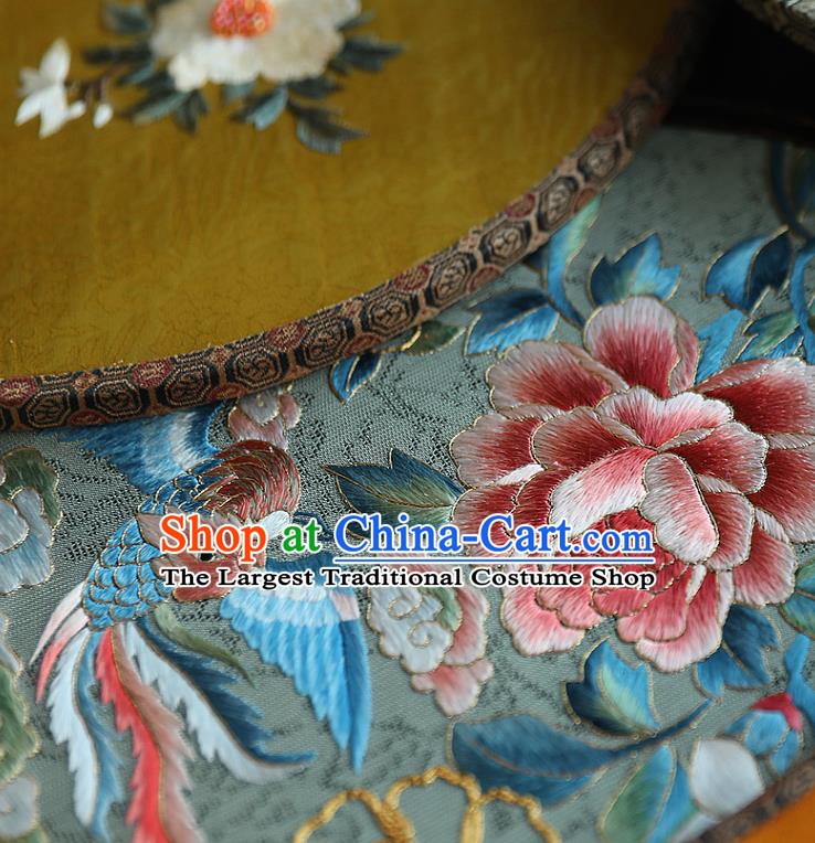 China Handmade Embroidered Phoenix Peony Fans Traditional Wedding Hanfu Silk Palace Fan Ancient Bride Ebony Fan