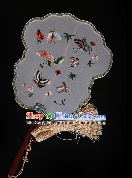 China Traditional Hanfu Rosewood Palace Fan Ancient Court Princess Silk Fan Handmade Embroidered Butterfly Fans