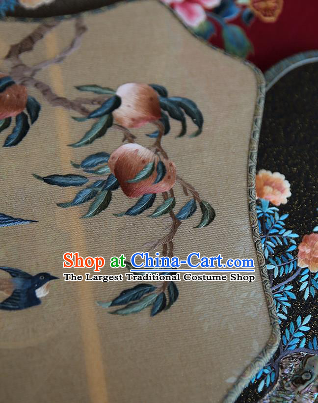 China Traditional Hanfu Palace Fan Ancient Court Princess Apricot Silk Fan Handmade Embroidered Peach Fans
