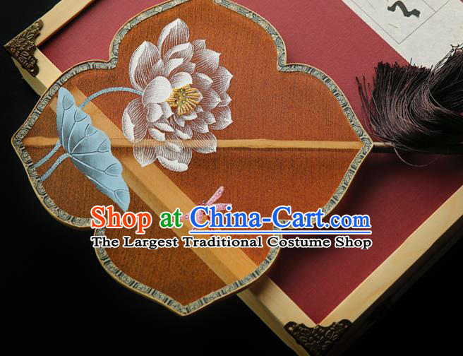 China Painting Lotus Orange Silk Fan Traditional Hanfu Palace Fan Handmade Ebony Fans