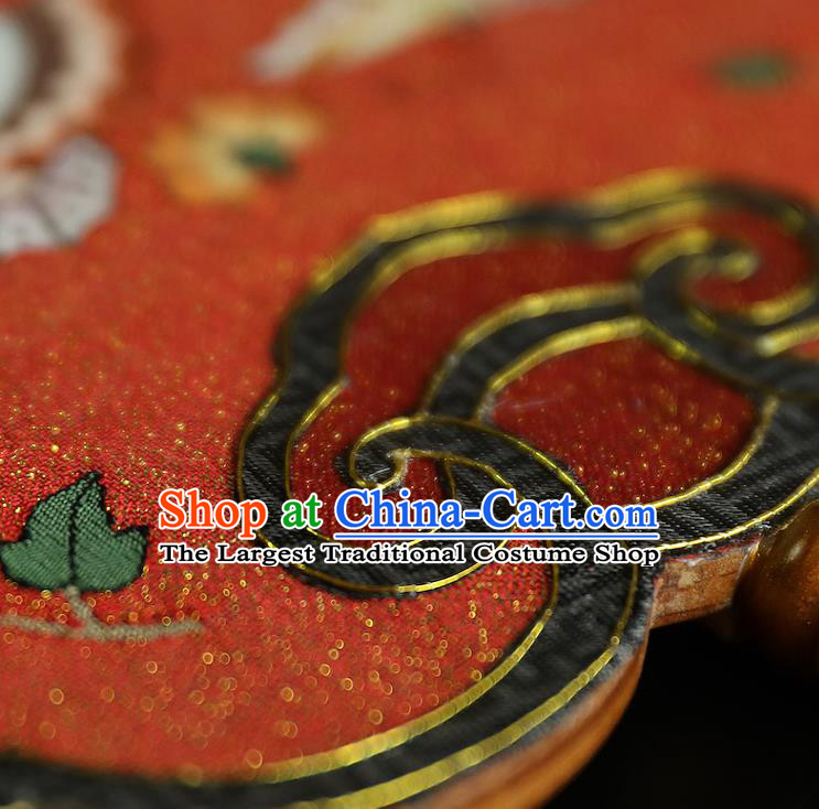 China Traditional Hanfu Red Silk Fan Handmade Butterfly Pattern Fans Wedding Palace Fan