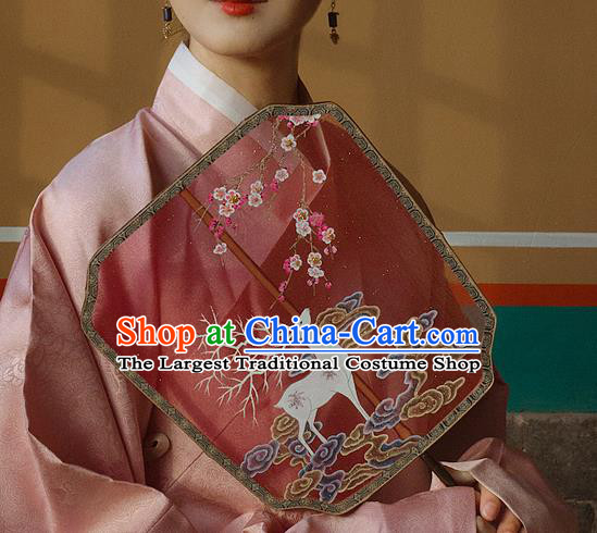 China Handmade Embroidered Palace Fan Traditional Court Hanfu Fan Wedding Wine Red Silk Fan