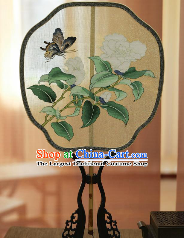 China Handmade Painting Camellia Silk Fan Ancient Princess Palace Fan Traditional Hanfu Silk Fans